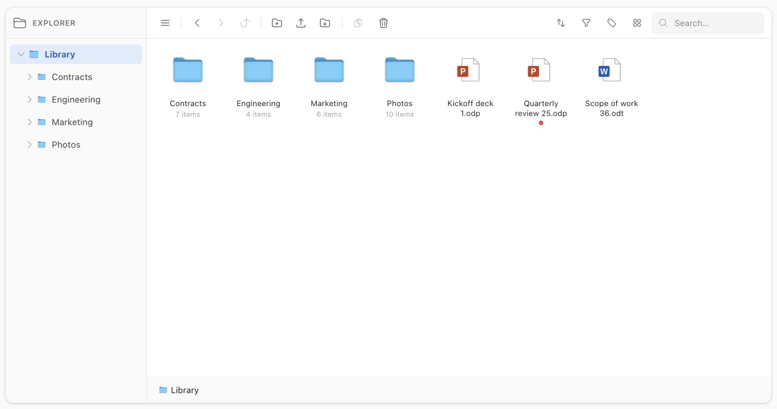 The icon view over a folder of subfolders and documents