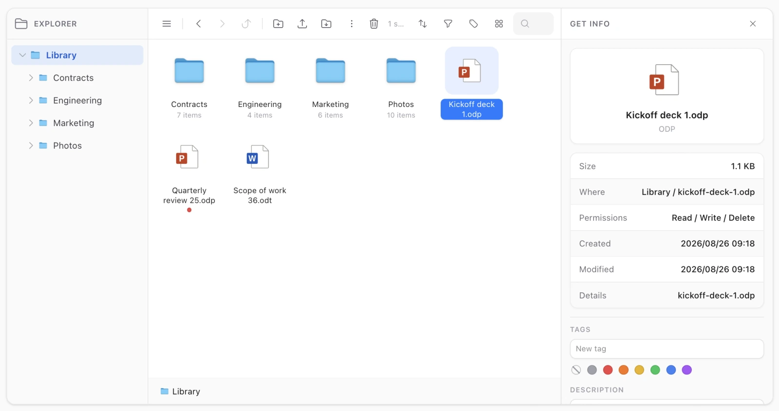 The Get Info panel describing the selected file