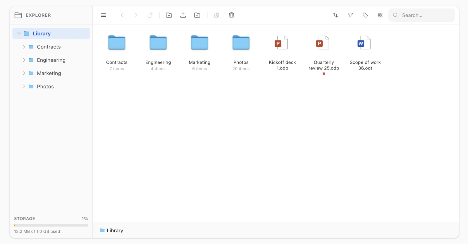 The quota in the sidebar, under the folder tree